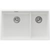 PRIMAGRAN Lavello sottotop al Mobile 80cm + Kit di scarico, 76x47cm | Set: Kit di scarico (sifone, piletta, troppopieno) + Lavandino in Granito a 2 vasche - Prague Duo Level, Bianco