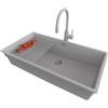 PRIMAGRAN Lavandino sottotop al Mobile 90cm + Rubinetto, 86x47cm | Set: Rubinetto BW6020 + Kit di scarico + Scolapasta avvolgibile + Lavello in Granito a 1 Vasca, Tutto Grigio