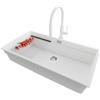 PRIMAGRAN Lavandino sottotop al Mobile 90cm + Rubinetto, 86x47cm | Set: Rubinetto BW6030 + Kit di scarico + Scolapasta avvolgibile + Lavello in Granito a 1 Vasca - Prague 90 Level, Bianco