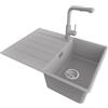 PRIMAGRAN Lavandino da Cucina al Mobile 40cm + Rubinetto, 70x50cm | Set: Rubinetto BW3010 + Kit di scarico + Lavello in Granito a 1 Vasca - Copenhagen Top, Grigio