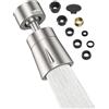 Hibbent Testa Spruzzante per Rubinetto Cucina, 4 Modalità di Spruzzo, Rotazione 360° e Inclinazione 70° Regolabile, Ottone Massiccio, Filettatura Femmina 22 mm, 6 Adattatori, Nichel Spazzolato