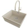 PRIMAGRAN Lavandino sottotop al Mobile 60cm + Rubinetto, 56x47cm | Set: Rubinetto BW6030 + Kit di scarico + Lavello in Granito a 1 Vasca - London, Beige