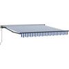 LKJephalotrop Tenda da sole retrattile con braccio articolato, 350 x 250 cm, blu e bianco, con manovella e telecomando, semicassetta, protezione solare per terrazza, balcone, giardino, telaio nero