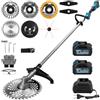DENEWERK Decespugliatore a batteria da 1380 W con 2 batterie e caricatore, decespugliatore a batteria 7 in 1 con spazzola per erbacce, decespugliatore elettrico senza spazzole con 7 tipi di lame per giardini