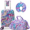 HTgroce Set 3 Valigie per Bambini con Valigia da Mano, Cuscino per il Collo, Borsone da Viaggio, Etichetta, Valigia con Ruote