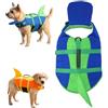 Generic Giubbotto di salvataggio per cani con squalo, regolabile, con galleggiante sul mento e manico, ad alta galleggiabilità, per cani di taglia piccola, media e grande (blu-verde, M)