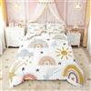 Erosebridal AONELAS - Set di biancheria da letto per ragazze con motivo arcobaleno, sole e stelle, per bambini, ragazzi e bambini, stile cartone animato, con nuvole, in morbida microfibra, decorazione