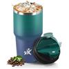 Mulbijeo Termos Caffè 600 ml, Tazza termica Riutilizzabili Prova di Perdite, Bicchiere Termico, Acciaio Inox 304, Travel Mug per Caffè Caldo e Freddo, Verde scuro & blu scuro