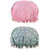 MEMOFYND 2 cappe da doccia impermeabili, elastiche, doppio strato con volant, cappe da doccia riutilizzabili, unisex, adatte per bagno, spa (rosa, blu)