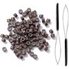 QEEQPF 300 perline foderate in silicone da 5 mm, Linkies per l'incollaggio di extension di piume di capelli umani e 2 pezzi per extension per capelli, infila aghi e ganci per extension di capelli o piume