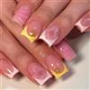MouyouGlow Unghie Finte Corte MouyouGlow,Squadrata Rosa Punti French 3D Striped French Fiori Floral Stella Marina Oro Gold Beads Design Press on Nails,Yellow Pink Flower Estate INS Artificial Acryl Fake Nails