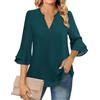 Lotusmile, Top da donna elegante casual con maniche a campana a 3/4, a doppio strato, in chiffon, da lavoro, camicie stile tunica