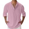 Luadnysin Camicia Lino Uomo Camice Manica Lunga Elegante Abbigliamento Estivo Camicie Slim Fit Maniche Corte Coreana di Taglie Forti Maglietta Magliette Estive Moda Linen Shirt Men Collo,Pink,XL,Rosa