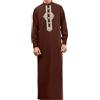 Caxndycing Kaftan Henly Thobe da uomo a maniche lunghe con tasche, Caftano, da uomo con bottone, universale, a maniche lunghe, abaya allentato, kandoura, bottone, scollo a V, spacco laterale, marrone,