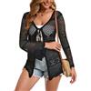 Dosieyeo Cardigan lungo da donna in maglia con scollo a V, cardigan con motivo traforato, coulisse leggera e ventilata, giacca all'uncinetto per bikini