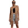 LYSINK Gilet da donna con nappe anni '70, hippie, cowgirl, western, in finta pelle scamosciata, rivetti senza maniche, con frange, streetwear, M