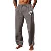 Gyaimxfu Pantaloni Uomo Lino Pantalone Pants con Tasche E Elastico in Vita Casual Trousers Gamba Larga Vintage Pantalone in Vita Pantalone Tinta Unita Spiaggia Baggy Pants Primavera