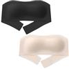 Happy Cherry Reggiseno a Fascia Ragazza Bambina Senza Spalline Bandeau Bra Traspirante Senza Cuciture Brarette Invisibile 2 Pezzi Beige+Nero L 36/80