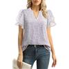 Lotusmile Camicette da donna eleganti in chiffon, estive, a maniche corte, scollo a V, casual, da lavoro, Viola floreale., M