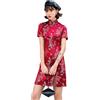 ZNLFS Abito da donna Cheongsam aderente collo alla coreana manica corta slim fit spacco laterale stampa floreale drago mini Qipao