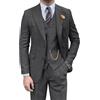 Pyiuhs Completo retrò da uomo in 3 pezzi, in tweed a spina di pesce, slim fit, per testimone dello sposo, set smoking marrone da ballo con blazer, gilet e pantaloni, Grigio, L
