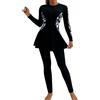 IBAKOM Costume da bagno musulmano da donna: costume da bagno morbido completo 2 pezzi Burkinabi Costume da bagno anti - eruzione - Costume da bagno islamico, Nero-Foglie Blu, M