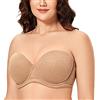 DELIMIRA Reggiseno Senza Spalline Push Up | Imbottito, con Ferretto, Taglie Forti, Contenitivo, per Donna