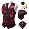 Hi-Tie Gilet da uomo con motivo cachemire, gilet formale in seta jacquard e cravatta con risvolto e tasca quadrata set per smoking da sposa