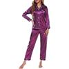 Celanisai - Pigiama da donna in satin lungo, set 2 pezzi, con scollatura a V, maniche lunghe, camicia da notte con abbottonatura e pantaloni da pigiama, elegante biancheria da notte in seta, morbida