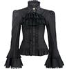 yiranyijiu Camicetta vittoriana da Donna Gotica Lolita Camicia Vintage Manica Lunga Lotus Volant Top, Nero, M