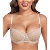 DotVol Lace Sheer Balconette da Donna Vedere Attraverso Reggiseno Senza Filo(Beige,2E)