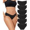LEVAO 6 Pack Black Cotton Underwear for Women Lace Cheeky Bikini Panties Stretch Soft Hipster Ladies Briefs S-XXL