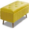 BAKAJI Pouf Cassapanca Panca Contenitore Poggiapiedi Camera da Letto Rivestimento Velluto Rettangolare Morbido Capiente Divanetto Portaoggetti Apribile Imbottitura Struttura in Legno Capiente (Ocra)