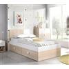 Dmora - Letto singolo Fourchon, Sommier per camera da letto, Giroletto per stanza, Struttura porta materasso, 97x196 h79 cm, Bianco e Rovere