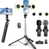 YUANRAN Bastone da selfie 180 cm con 2 luci e microfono, treppiede per telefono cellulare, kit di vlogging per iPhone/Android, treppiede per smartphone, attrezzatura per la creazione di contenuti