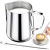 Tbintul Brocca per latte in acciaio inox da 350 ml/12 oz con matita decorativa e scala, caraffa per latte Barista, ideale per espresso, cappuccino, latte, argento