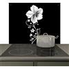 KitchenYeah© Paraschizzi Cucina Pannello Dietro Piano Cottura Fornelli a | 59x52 cm - Gas Paraspruzzi, Protezione Induzione Fiore - Nero - Bianco