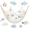 Tinoaly 9pz Set di Decorazioni Parete Rete Pesca Nautica, Include 200x100cm Rete Pesca Ornamenti Pesce Conchiglie Stelle Marine 10pz Corde per Decorazioni Appendere Tema Spiaggia Oceano Mediterraneo