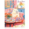 Dazzlewall Poster Gatto che Beve Caffè, Decorazione Carina per Cucina Soggiorno Camera 30×40 cm Senza Cornice