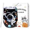 NymphFable 12 Oz Space Astronauts Termos Caffè Isolato con Coperchio e Cannuccia Tumbler in Acciaio Inox Tazza da Viaggio