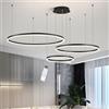 LIUYU Lampadario Sospensione LED Dimmerabile 3 Anelli 40-60-80cm Nero | 106W 8480LM lampadario sospeso 3 cerchi telecomandato, colore e altezza regolabili, alluminio e acrilico