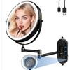 TUSHENGTU Specchio del Truccodi de Parete con Ventosa, 1/10X ingrandimento, 2000mAh Ricaricabile Specchio illuminato del Truccodi de Parete con Ventosa, 360° Rotazione per il bagno, Specchio da Parete Nero