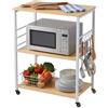 Relaxdays Carrello da Cucina, 3 Ripiani, 6 Ganci a S, Naturale/Bianco | 89x60x40 cm, MDF/acciaio