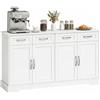HOMCOM Credenza Cucina Mobile Cucina 4 Cassetti 4 Ante 140x38x80 cm Bianco | 2 Ripiani Regolabili, Credenza Buffet, Sala da Pranzo, Soggiorno, Stile Moderno
