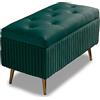 BAKAJI Pouf Cassapanca Panca Contenitore Poggiapiedi Camera Letto Rivestimento Velluto Rettangolare Morbido Capiente Divanetto Portaoggetti Apribile Imbottitura Struttura Legno Capiente(Verde),MEDIA