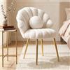 Bonnlo Sedia Trucco in Pile Teddy, Poltrona Conchiglia con Cuscino a Forma di Perla, Poltrocina Camera da Letto Design Elegante e Romantico, Portata 150kg (Kaki Chiaro)