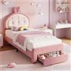 BLSYHDH Letto per bambini 90 x 200 con Led,Letto per bambini con 1 cassetto,Letto principessa ragazza, letto in legno per bambini imbottito 90 x 200, testiera a forma di coniglio, altezza della testata del