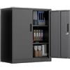 KOMFOTTEU Armadio con schienale in metallo a 3 livelli, contenitore di stoccaggio, ripiano regolabile, organizer per ufficio, dispositivo anti-ribaltamento, serratura con 2 chiavi, nero, 80 x 40 x 91