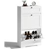 Xbro Scarpiera Slim Salvaspazio da Ingresso, Mobile Scarpiera Stretta 60 cm con 2 Ante a Ribalta e 1 Cassetto, Profondità 24 cm, Sistema Anti Ribaltamento, 60x24x102 cm, Bianco