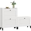 AOGLLATI Scarpiera Salvaspazio Slim con 3 Ante a Ribalta, Intercambiabili | Divisorio Regolabile Mobile Scarpiera Bianco per Ingresso, Armadio Portascarpe Compatto in Legno 121x30x90cm